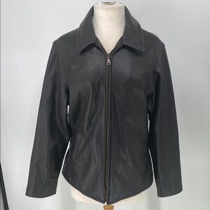 Eddie Bauer Black Leather Bomber Jacket Size Med Stine Jacket